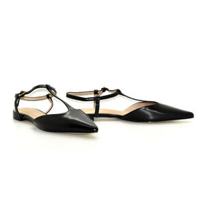 A7 NEW COLE HAAN Marlah Smooth Black Pointed Toe T-Strap Ballet Flats Size 8.5B